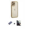 MARSİLYAN™- iPhone 12 Pro Max Kılıf Çekirdek Klasik Serisi - Şeffaf Temperli Cam Ekran Koruyucu + Metal Kamera Lens Koruma Cam - GD