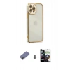 MARSİLYAN™- iPhone 12 Pro Max Kılıf Çekirdek Klasik Serisi - Şeffaf Temperli Cam Ekran Koruyucu + Metal Kamera Lens Koruma Cam - GD