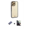 MARSİLYAN™- iPhone 12 Pro Max Kılıf Çekirdek Klasik Serisi - Şeffaf Temperli Cam Ekran Koruyucu + Metal Kamera Lens Koruma Cam - GD