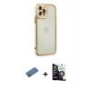 MARSİLYAN™- iPhone 12 Pro Max Kılıf Çekirdek Klasik Serisi - Şeffaf Temperli Cam Ekran Koruyucu + Shine Kamera Lens Koruma Cam - GD