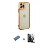 MARSİLYAN™- iPhone 12 Pro Max Kılıf Çekirdek Klasik Serisi - Şeffaf Temperli Cam Ekran Koruyucu + Shine Kamera Lens Koruma Cam - GD