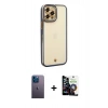 MARSİLYAN™- iPhone 12 Pro Max Kılıf Çekirdek Klasik Serisi - Şeffaf Temperli Cam Ekran Koruyucu + Neon Fosforlu Kamera Lens - MI