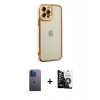 MARSİLYAN™- iPhone 12 Pro Max Kılıf Çekirdek Klasik Serisi - Şeffaf Temperli Cam Ekran Koruyucu + Neon Fosforlu Kamera Lens - MI