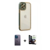 MARSİLYAN™- iPhone 12 Pro Max Kılıf Çekirdek Klasik Serisi - Şeffaf Temperli Cam Ekran Koruyucu + Neon Fosforlu Kamera Lens - MI