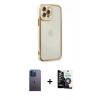MARSİLYAN™- iPhone 12 Pro Max Kılıf Çekirdek Klasik Serisi - Şeffaf Temperli Cam Ekran Koruyucu + Neon Fosforlu Kamera Lens - MI