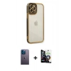 MARSİLYAN™- iPhone 12 Pro Max Kılıf Çekirdek Klasik Serisi - Şeffaf Temperli Cam Ekran Koruyucu + Neon Fosforlu Kamera Lens - MI