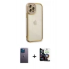 MARSİLYAN™- iPhone 12 Pro Max Kılıf Çekirdek Klasik Serisi - Şeffaf Temperli Cam Ekran Koruyucu + Neon Fosforlu Kamera Lens - MI