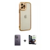 MARSİLYAN™- iPhone 12 Pro Max Kılıf Çekirdek Klasik Serisi - Şeffaf Temperli Cam Ekran Koruyucu + Neon Fosforlu Kamera Lens - BZ