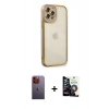 MARSİLYAN™- iPhone 12 Pro Max Kılıf Çekirdek Klasik Serisi - Şeffaf Temperli Cam Ekran Koruyucu + Neon Fosforlu Kamera Lens - TU