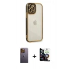 MARSİLYAN™- iPhone 12 Pro Max Kılıf Çekirdek Klasik Serisi - Şeffaf Temperli Cam Ekran Koruyucu + Neon Fosforlu Kamera Lens - SI