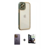 MARSİLYAN™- iPhone 12 Pro Max Kılıf Çekirdek Klasik Serisi - Şeffaf Temperli Cam Ekran Koruyucu + Neon Fosforlu Kamera Lens - SI