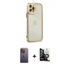 MARSİLYAN™- iPhone 12 Pro Max Kılıf Çekirdek Klasik Serisi - Şeffaf Temperli Cam Ekran Koruyucu + Neon Fosforlu Kamera Lens - SI