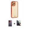 MARSİLYAN™- iPhone 12 Pro Max Kılıf Çekirdek Klasik Serisi - Şeffaf Temperli Cam Ekran Koruyucu + Neon Fosforlu Kamera Lens - TU