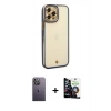 MARSİLYAN™- iPhone 12 Pro Max Kılıf Çekirdek Klasik Serisi - Şeffaf Temperli Cam Ekran Koruyucu + Neon Fosforlu Kamera Lens - BZ