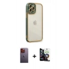 MARSİLYAN™- iPhone 12 Pro Max Kılıf Çekirdek Klasik Serisi - Şeffaf Temperli Cam Ekran Koruyucu + Neon Fosforlu Kamera Lens - TU