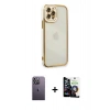 MARSİLYAN™- iPhone 12 Pro Max Kılıf Çekirdek Klasik Serisi - Şeffaf Temperli Cam Ekran Koruyucu + Neon Fosforlu Kamera Lens - BZ