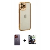 MARSİLYAN™- iPhone 12 Pro Max Kılıf Çekirdek Klasik Serisi - Şeffaf Temperli Cam Ekran Koruyucu + Neon Fosforlu Kamera Lens - TU