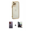 MARSİLYAN™- iPhone 12 Pro Max Kılıf Çekirdek Klasik Serisi - Şeffaf Temperli Cam Ekran Koruyucu + Neon Fosforlu Kamera Lens - TU