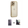 MARSİLYAN™- iPhone 12 Pro Max Kılıf Çekirdek Klasik Serisi - Şeffaf Temperli Cam Ekran Koruyucu + Neon Fosforlu Kamera Lens - BZ