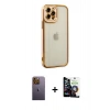 MARSİLYAN™- iPhone 12 Pro Max Kılıf Çekirdek Klasik Serisi - Şeffaf Temperli Cam Ekran Koruyucu + Neon Fosforlu Kamera Lens - SI
