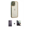 MARSİLYAN™- iPhone 12 Pro Max Kılıf Çekirdek Klasik Serisi - Şeffaf Temperli Cam Ekran Koruyucu + Neon Fosforlu Kamera Lens - BZ