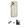MARSİLYAN™- iPhone 12 Pro Max Kılıf Çekirdek Klasik Serisi - Şeffaf Temperli Cam Ekran Koruyucu + Shine Kamera Lens Koruma Cam - PE