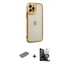MARSİLYAN™- iPhone 12 Pro Max Kılıf Çekirdek Klasik Serisi - Şeffaf Temperli Cam Ekran Koruyucu + Renkli Kamera Lens Koruma Cam - SI