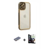 MARSİLYAN™- iPhone 12 Pro Max Kılıf Çekirdek Klasik Serisi - Şeffaf Temperli Cam Ekran Koruyucu + Renkli Kamera Lens Koruma Cam - SI