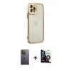 MARSİLYAN™- iPhone 12 Pro Max Kılıf Çekirdek Klasik Serisi - Şeffaf Temperli Cam Ekran Koruyucu + Neon Fosforlu Kamera Lens - YL