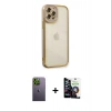 MARSİLYAN™- iPhone 12 Pro Max Kılıf Çekirdek Klasik Serisi - Şeffaf Temperli Cam Ekran Koruyucu + Neon Fosforlu Kamera Lens - YL
