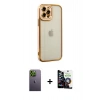 MARSİLYAN™- iPhone 12 Pro Max Kılıf Çekirdek Klasik Serisi - Şeffaf Temperli Cam Ekran Koruyucu + Neon Fosforlu Kamera Lens - YL