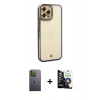 MARSİLYAN™- iPhone 12 Pro Max Kılıf Çekirdek Klasik Serisi - Şeffaf Temperli Cam Ekran Koruyucu + Neon Fosforlu Kamera Lens - YL