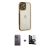 MARSİLYAN™- iPhone 12 Pro Max Kılıf Çekirdek Klasik Serisi - Şeffaf Temperli Cam Ekran Koruyucu + Neon Fosforlu Kamera Lens - YL