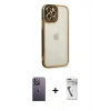 MARSİLYAN™- iPhone 12 Pro Max Kılıf Çekirdek Klasik Serisi - Şeffaf Uv Polymer Nano Ekran Koruyucu + Neon Fosforlu Kamera Lens - BZ