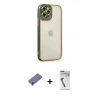 MARSİLYAN™- iPhone 12 Pro Max Kılıf Çekirdek Klasik Serisi - Şeffaf Uv Polymer Nano Ekran Koruyucu + Metal Kamera Lens Koruma Cam - GD