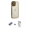 MARSİLYAN™- iPhone 12 Pro Max Kılıf Çekirdek Klasik Serisi - Şeffaf Uv Polymer Nano Ekran Koruyucu + Metal Kamera Lens Koruma Cam - GD