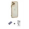 MARSİLYAN™- iPhone 12 Pro Max Kılıf Çekirdek Klasik Serisi - Şeffaf Uv Polymer Nano Ekran Koruyucu + Metal Kamera Lens Koruma Cam - GD