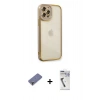 MARSİLYAN™- iPhone 12 Pro Max Kılıf Çekirdek Klasik Serisi - Şeffaf Uv Polymer Nano Ekran Koruyucu + Metal Kamera Lens Koruma Cam - GD
