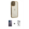 MARSİLYAN™- iPhone 12 Pro Max Kılıf Çekirdek Klasik Serisi - Şeffaf Uv Polymer Nano Ekran Koruyucu + Mavi Neon Fosforlu Kamera Lens