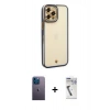 MARSİLYAN™- iPhone 12 Pro Max Kılıf Çekirdek Klasik Serisi - Şeffaf Uv Polymer Nano Ekran Koruyucu + Mavi Neon Fosforlu Kamera Lens
