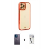 MARSİLYAN™- iPhone 12 Pro Max Kılıf Çekirdek Klasik Serisi - Şeffaf Uv Polymer Nano Ekran Koruyucu + Mavi Neon Fosforlu Kamera Lens