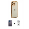 MARSİLYAN™- iPhone 12 Pro Max Kılıf Çekirdek Klasik Serisi - Şeffaf Uv Polymer Nano Ekran Koruyucu + Mavi Neon Fosforlu Kamera Lens