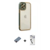 MARSİLYAN™- iPhone 12 Pro Max Kılıf Çekirdek Klasik Serisi - Şeffaf Uv Polymer Nano Ekran Koruyucu + Metal Kamera Lens Koruma Cam - KI