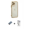 MARSİLYAN™- iPhone 12 Pro Max Kılıf Çekirdek Klasik Serisi - Şeffaf Uv Polymer Nano Ekran Koruyucu + Metal Kamera Lens Koruma Cam - KI