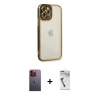 MARSİLYAN™- iPhone 12 Pro Max Kılıf Çekirdek Klasik Serisi - Şeffaf Uv Polymer Nano Ekran Koruyucu + Neon Fosforlu Kamera Lens - TU