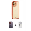 MARSİLYAN™- iPhone 12 Pro Max Kılıf Çekirdek Klasik Serisi - Şeffaf Uv Polymer Nano Ekran Koruyucu + Neon Fosforlu Kamera Lens - TU