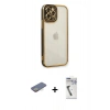 MARSİLYAN™- iPhone 12 Pro Max Kılıf Çekirdek Klasik Serisi - Şeffaf Uv Polymer Nano Ekran Koruyucu + Renkli Kamera Lens Koruma Cam - SI