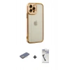 MARSİLYAN™- iPhone 12 Pro Max Kılıf Çekirdek Klasik Serisi - Şeffaf Uv Polymer Nano Ekran Koruyucu + Renkli Kamera Lens Koruma Cam - SI