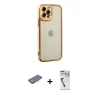 MARSİLYAN™- iPhone 12 Pro Max Kılıf Çekirdek Klasik Serisi - Şeffaf Uv Polymer Nano Ekran Koruyucu + Renkli Kamera Lens Koruma Cam - PE