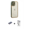 MARSİLYAN™- iPhone 12 Pro Max Kılıf Çekirdek Klasik Serisi - Şeffaf Uv Polymer Nano Ekran Koruyucu + Renkli Kamera Lens Koruma Cam - PE